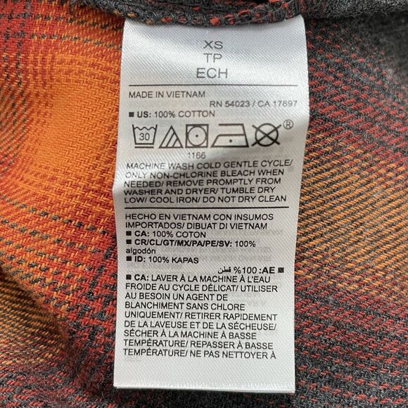 Old Navy Taylor Swift Evermore Boyfriend Shirt XS *Cropped* Orange Black Plaid O - Picture 10 of 11